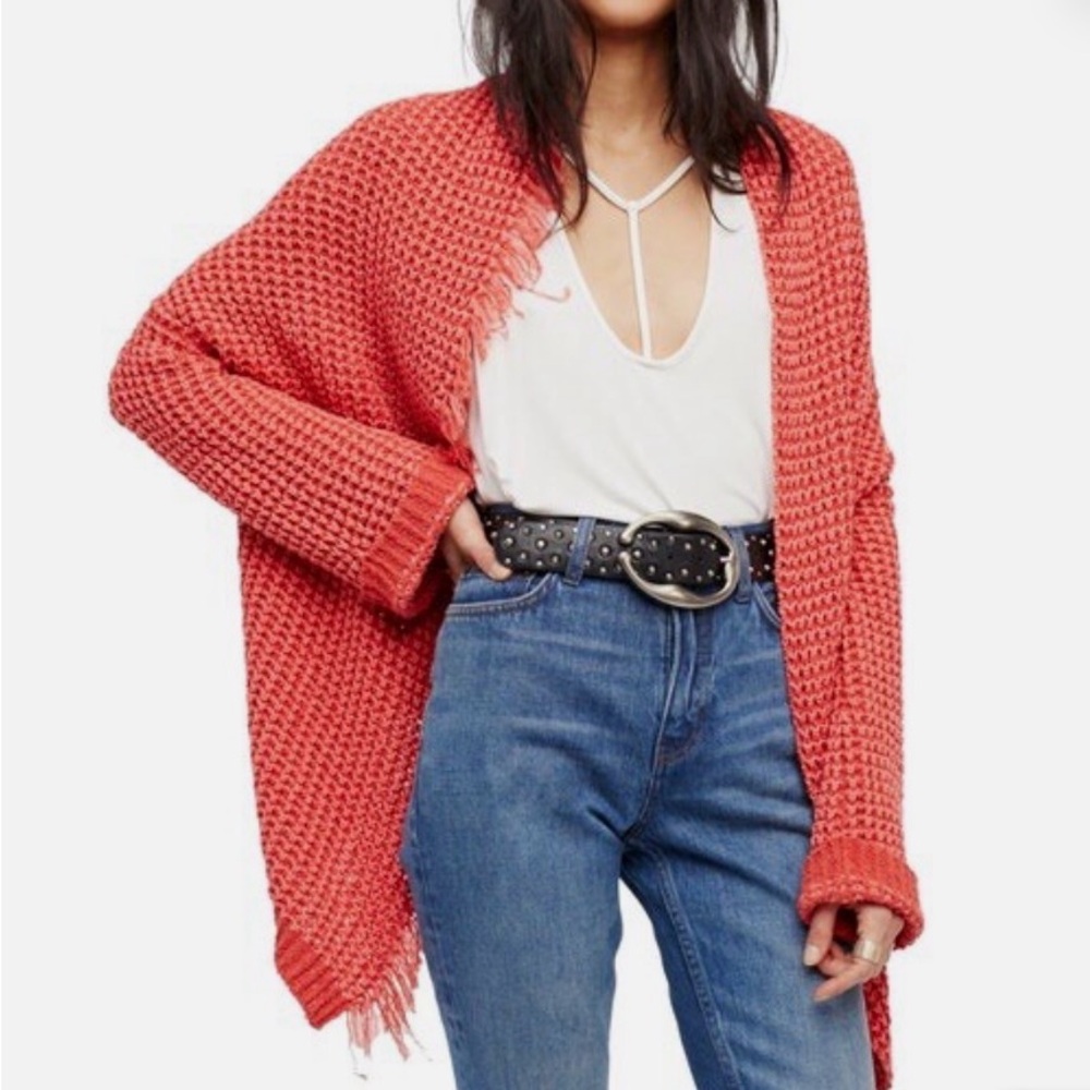 Free People Coral Open-Knit I’ll Be around cardi - silk/cotton blend sz S